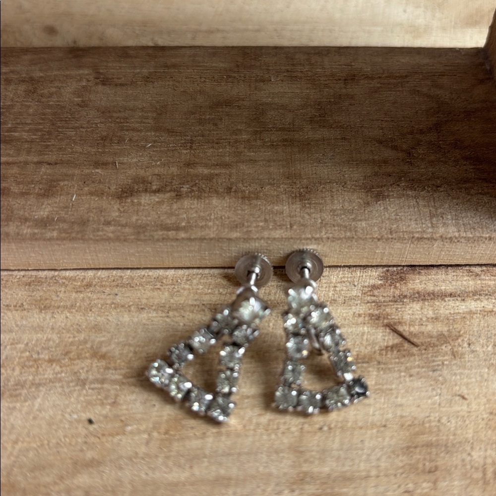 Sparkling Silver Crystal Drop Triangle Earrings